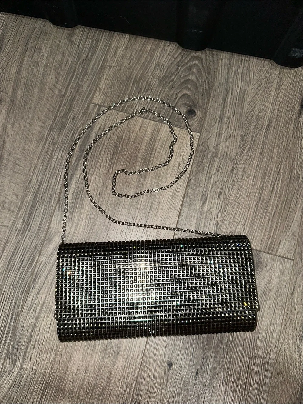Metallic Crystal Mesh Evening Clutch with Chain Strap